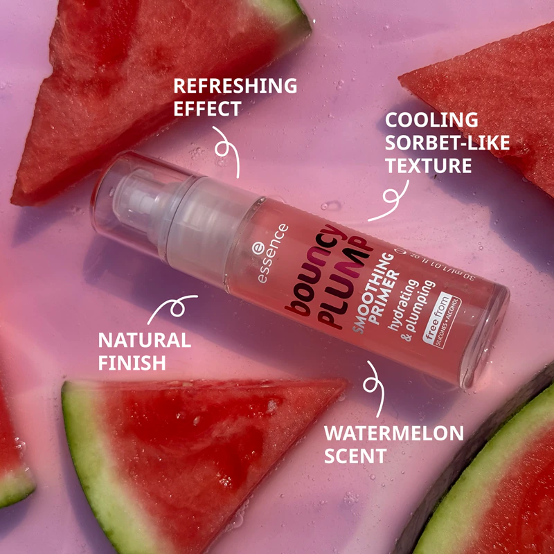 Essence Bouncy PLUMP, base de maquiagem hidratante para iluminar e suavizar a pele.