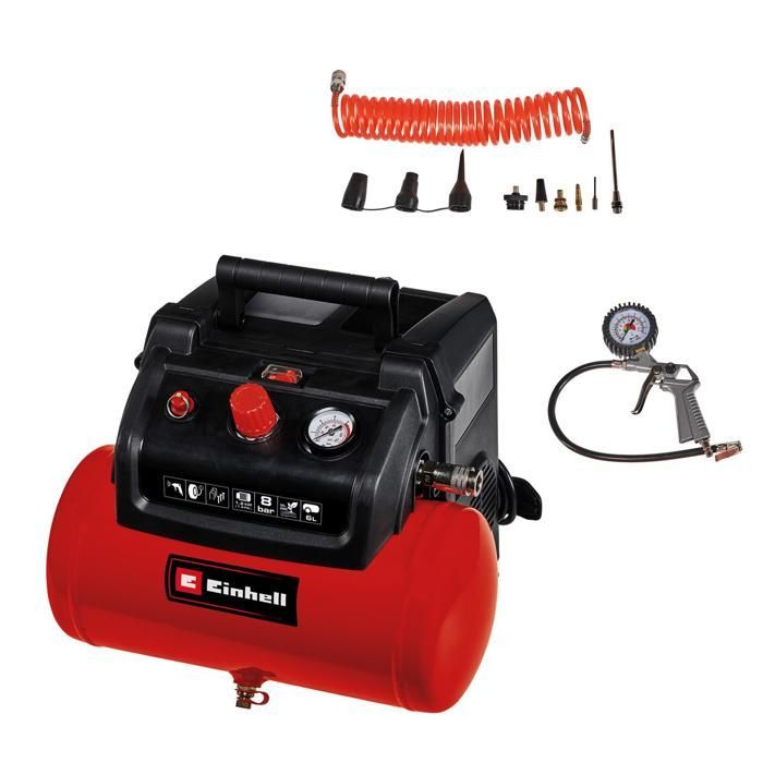 Einhell TC-AC 190/6/8 OF Set Compressor (8 bar, 6 litre air tank, oil-free motor, with accessories)