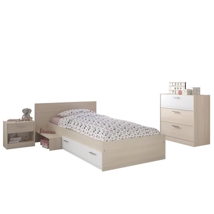 PARISOT Chambre Enfant Complète style contemporain décor acacia clair et blanc - l 90 x L 190 cm - CHARLEMAGNE