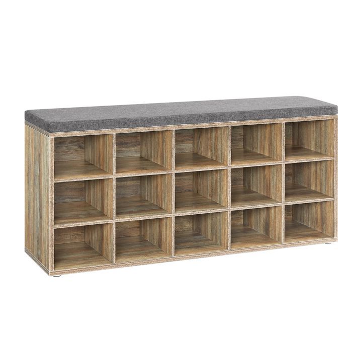 VASAGLE Shoe Bench, Shoe Organizer with 15 Compartments, Padded Seat, Turquoise Brown and Dove Grey