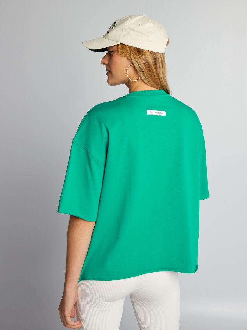 T-shirt met ronde hals van katoen - GROEN