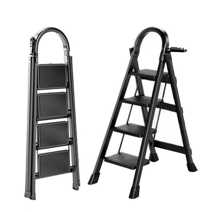 Escalera de tijera Seven Comfort - 4 peldaños - Acero - Plegable - 61×45×118 cm (largo × ancho × alto) - Carga máxima 150 kg - Negra