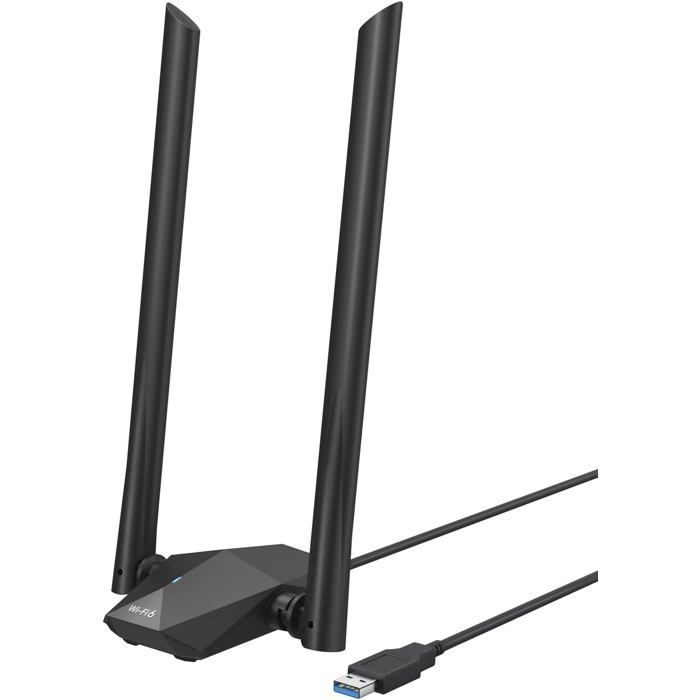 Clé WiFi 6 USB Puissante,AX1800 Mbps Adaptateur USB WiFi Longue Portée Antenne à Gain élevé,Bi-Bande Dongle WiFi,5GHz 1201Mbps