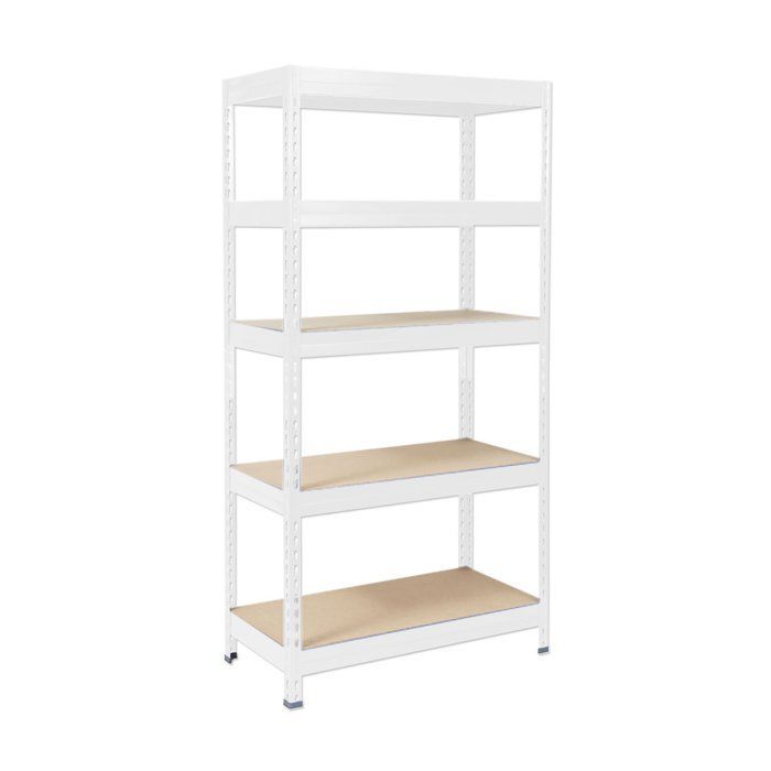 Estantería metálica reforzada de alta resistencia Grizzly, 5 niveles, blanca, 180 x 90 x 45 cm, carga máxima: 875 kg