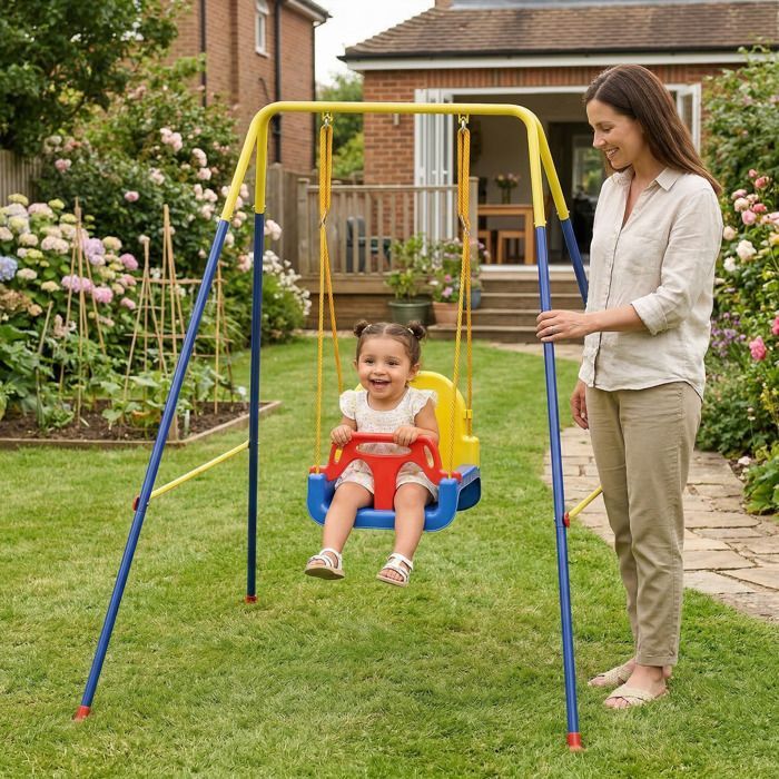 Kinderschommelset - AIYAPLAY - 3-in-1 - Opvouwbaar - Verstelbare zitting - Stalen frame - 128 x 155 x 157 cm - Meerkleurig
