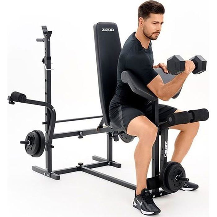 ZIPRO Ripped Multifunctional Weight Bench | Biceps Curl, Leg Press, Butterfly | Adjustable Barbell Supports