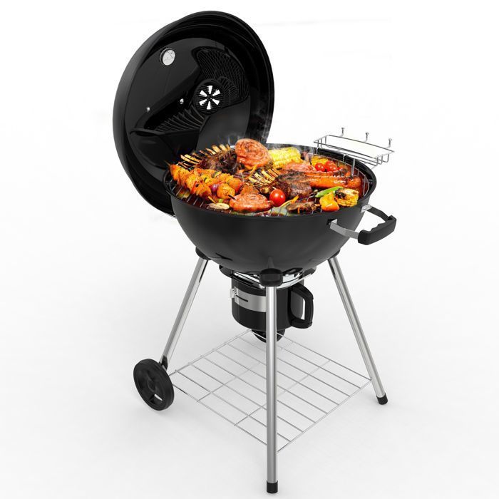 Round 57cm Charcoal Barbecue with Lid, Ideal for 4 to 12 People, Ash Drawer, Adjustable Vent