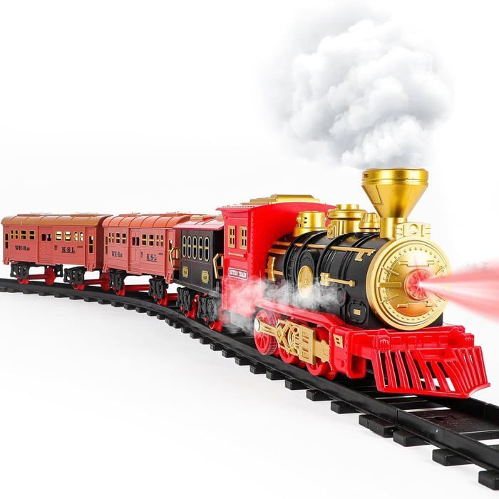 Train Électrique Avec Vapeur Son et Lumière Circuit Enfant Electrique Avec Batterie Rechargeable Jouet De Noël pour Enfants