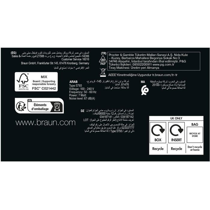 Elektrorasierer – BRAUN – Serie 9 9610s – 240 V – 60 Min. Akkulaufzeit – Schwarz