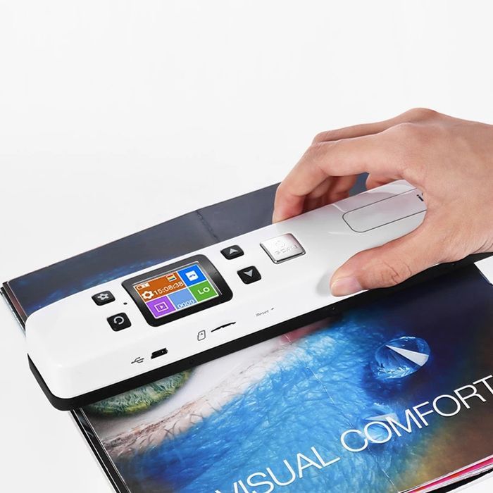 Scanner portátil A4 HD - Wi-Fi, 300/600/1050 DPI, sem bordas para livros, rolo estabilizador duplo, tela LCD colorida, branco