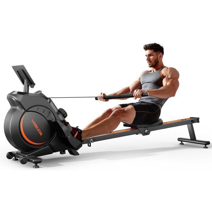 YOSUDA Rameur magnétique silencieux, 16 résistances, APP, écran LCD, 160kg, pliable. Idéal cardio maison.