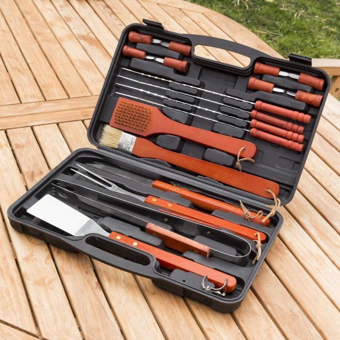 Set d'accessoires Barbecue - 18 pcs - Acier Inoxydable - Lavable - Mallette d'accessoires