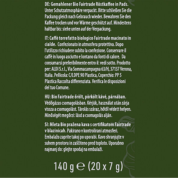 Κάψουλες βιολογικού καφέ, 10 x 140 g