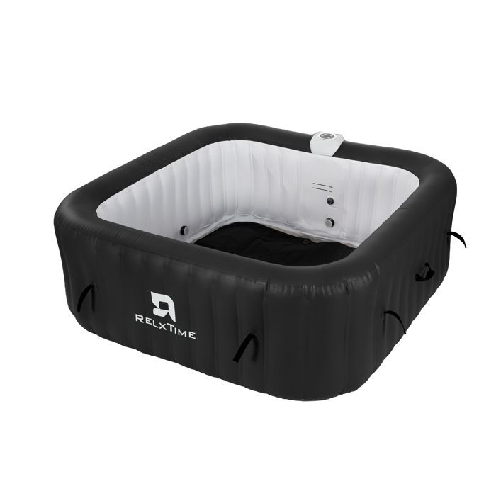 Spa hinchable RELXTIME para 6 personas - Cuadrado - 130 microchorros - Temperatura hasta 40 °C - Negro