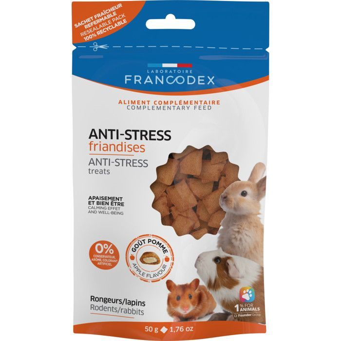 Francodex Anti-stress snoepjes met appelsmaak 50 g voor knaagdieren en konijnen