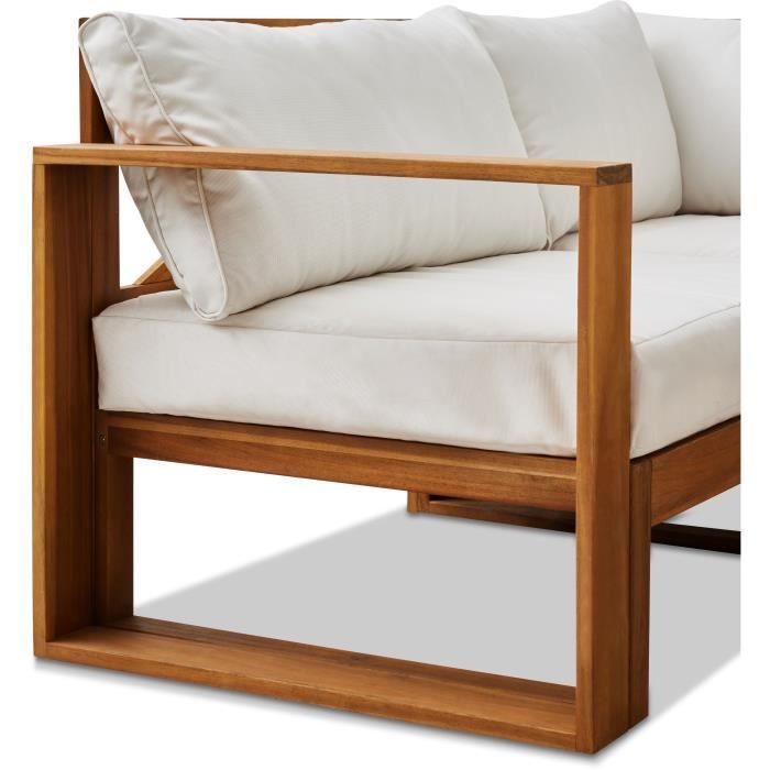 Conjunto modular de jardín esquinero LEVATA XL - Madera de acacia con certificación FSC - 8 plazas - Color blanco roto + Funda incluida