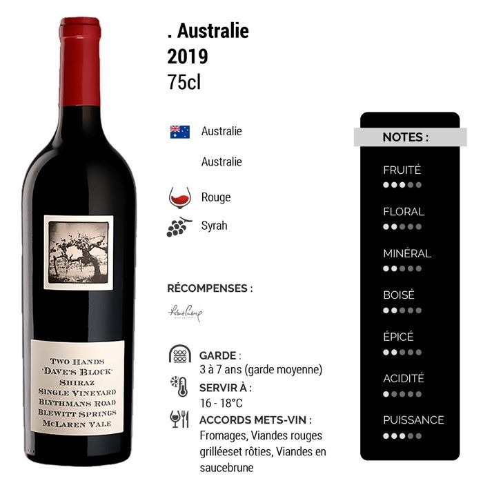 Two Hands Australia Dave's Block McLaren Vale 2019 - Vinho Tinto Australiano (3x75cl)