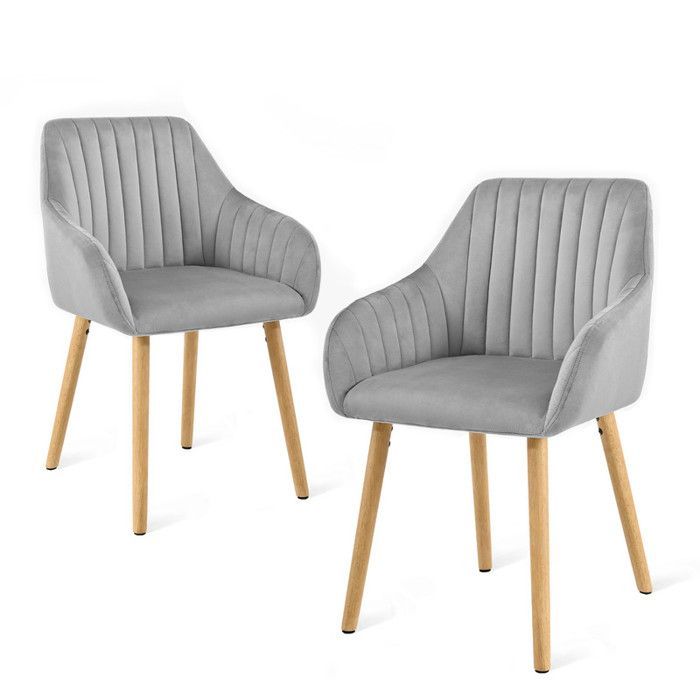 Goeurvant Minimalist Chairs with Comfortable Backrest, Ergonomic Armrests and Solid Wooden Legs - Set of 2 - Light Grey