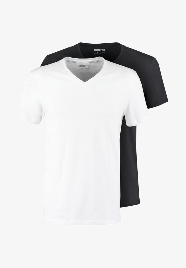 Pier One 2-pack - Basic T-shirt - wit/zwart