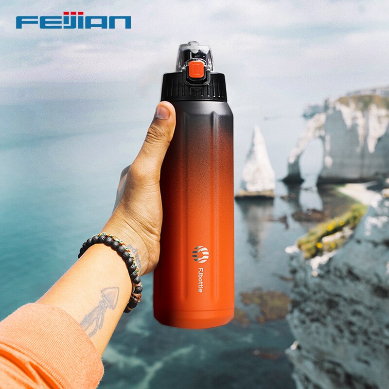 FEIJIAN Doppelwandige Thermoskanne, Sportflasche, 600 ml, Edelstahl 18/10, Vakuumflasche, Isolierbecher, auslaufsicher, personalisierbar