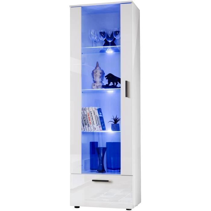Vetrina Alessandria Komodee - LED blu - Bianco lucido e bianco - Frontali lucidi - 60 x 192 x 42 cm