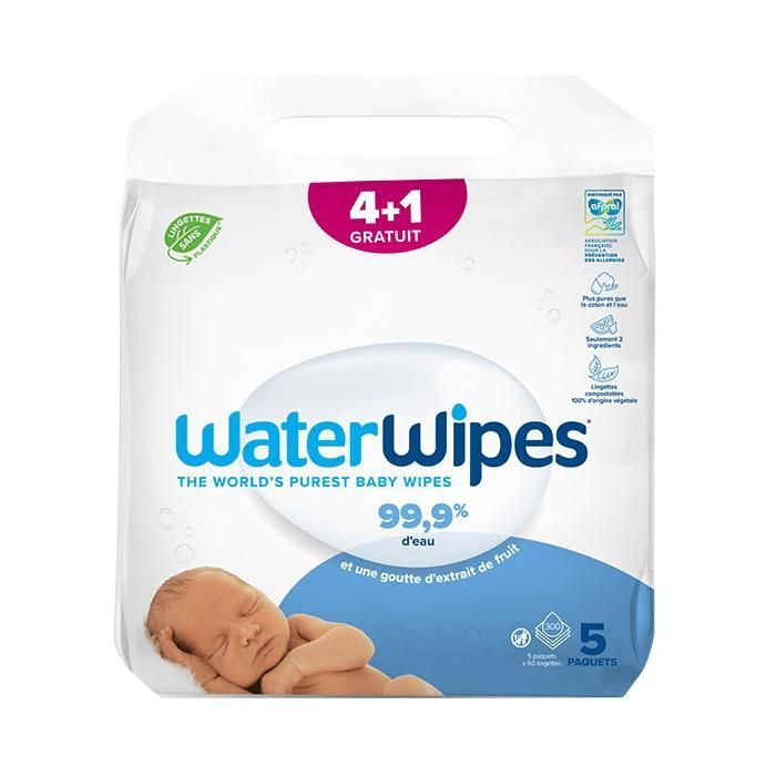 WaterWipes Pure Feuchttücher, 4er-Pack + 1 gratis