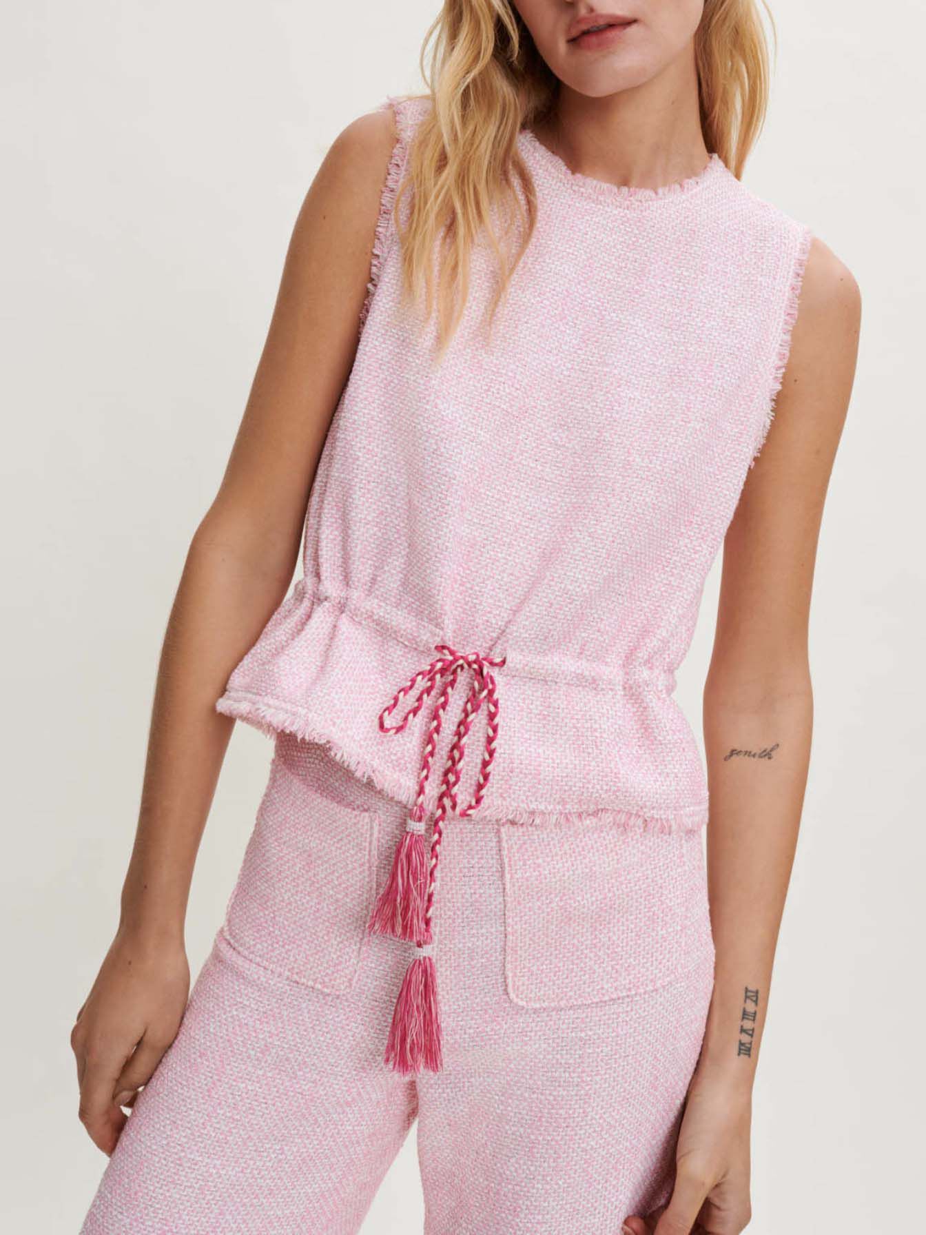 Top fără mâneci din tweed - Roz