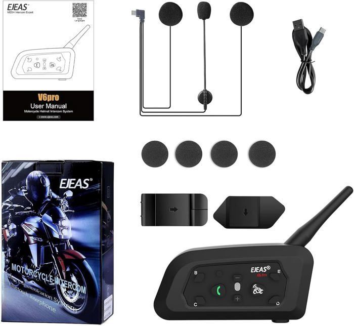 Intercom Moto - V6 Pro - Bluetooth 3.0 - Autonomie 12h - Connecte 6 Coureurs