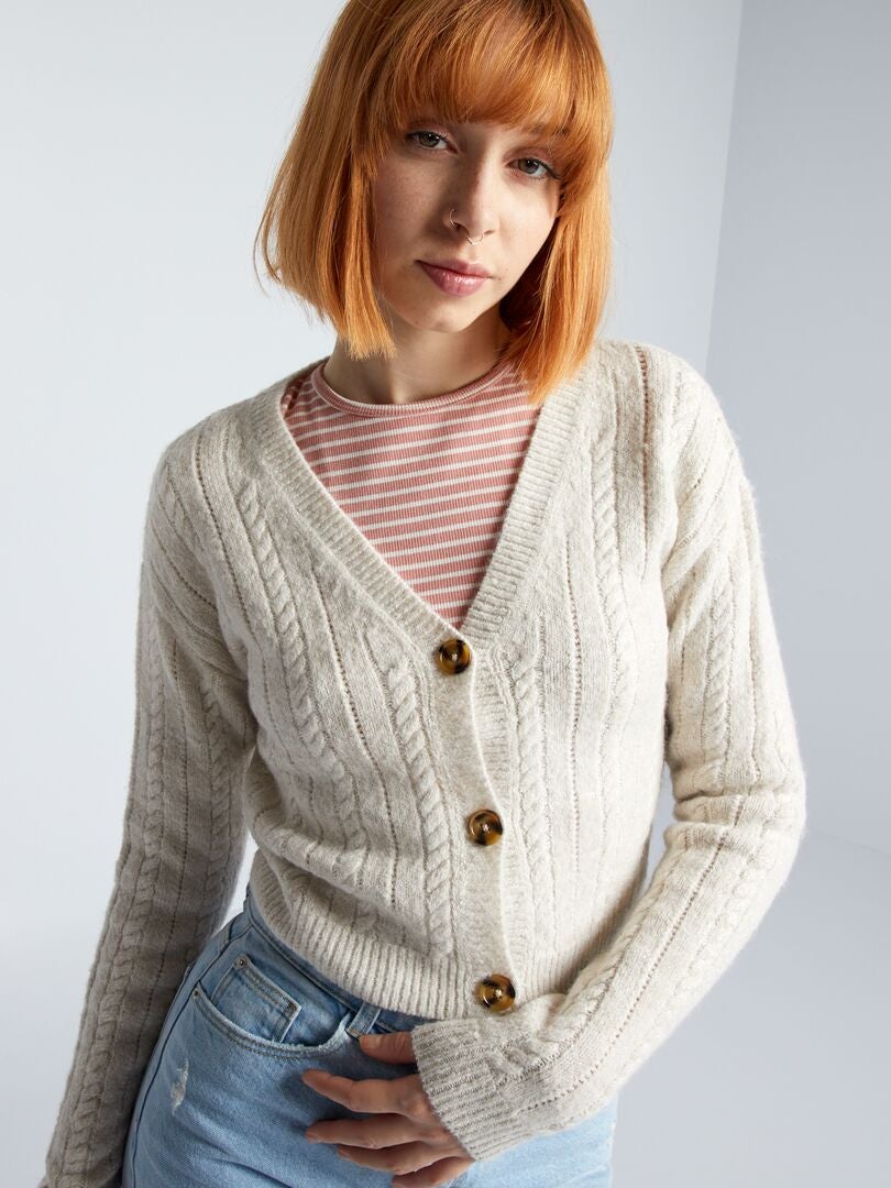 Kabelgebreid vest - BEIGE
