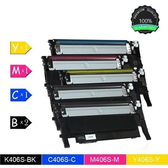 CLT-K406S - CLT-Y406S (2Noir,1Cyan,1Jaune,1Magenta) 5-Pack Cartouche de Toner Compatible pour Samsung CLP-360/365/368 CLX-3300/3305