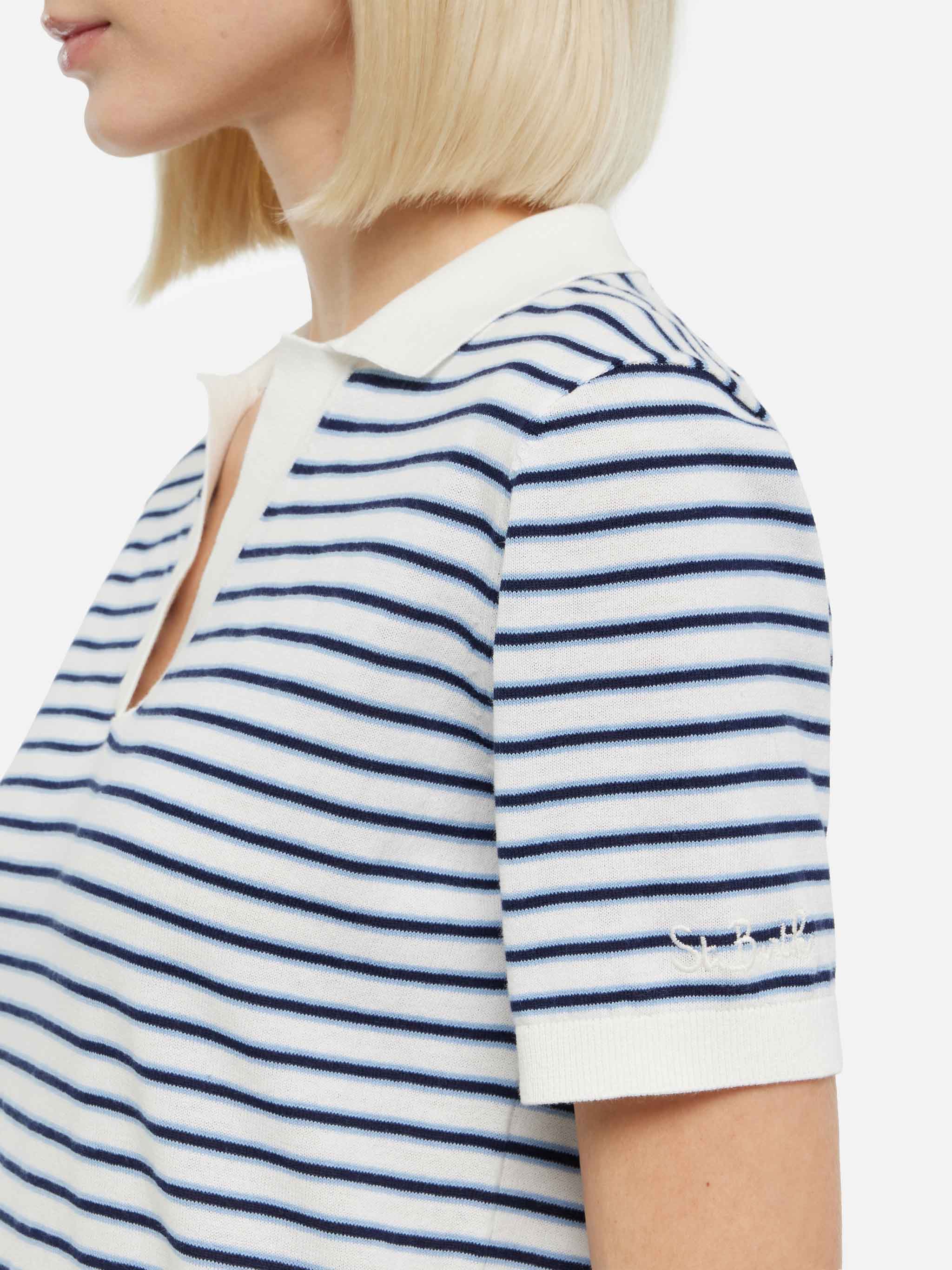 Polo Evonne lavorata a maglia a righe blu