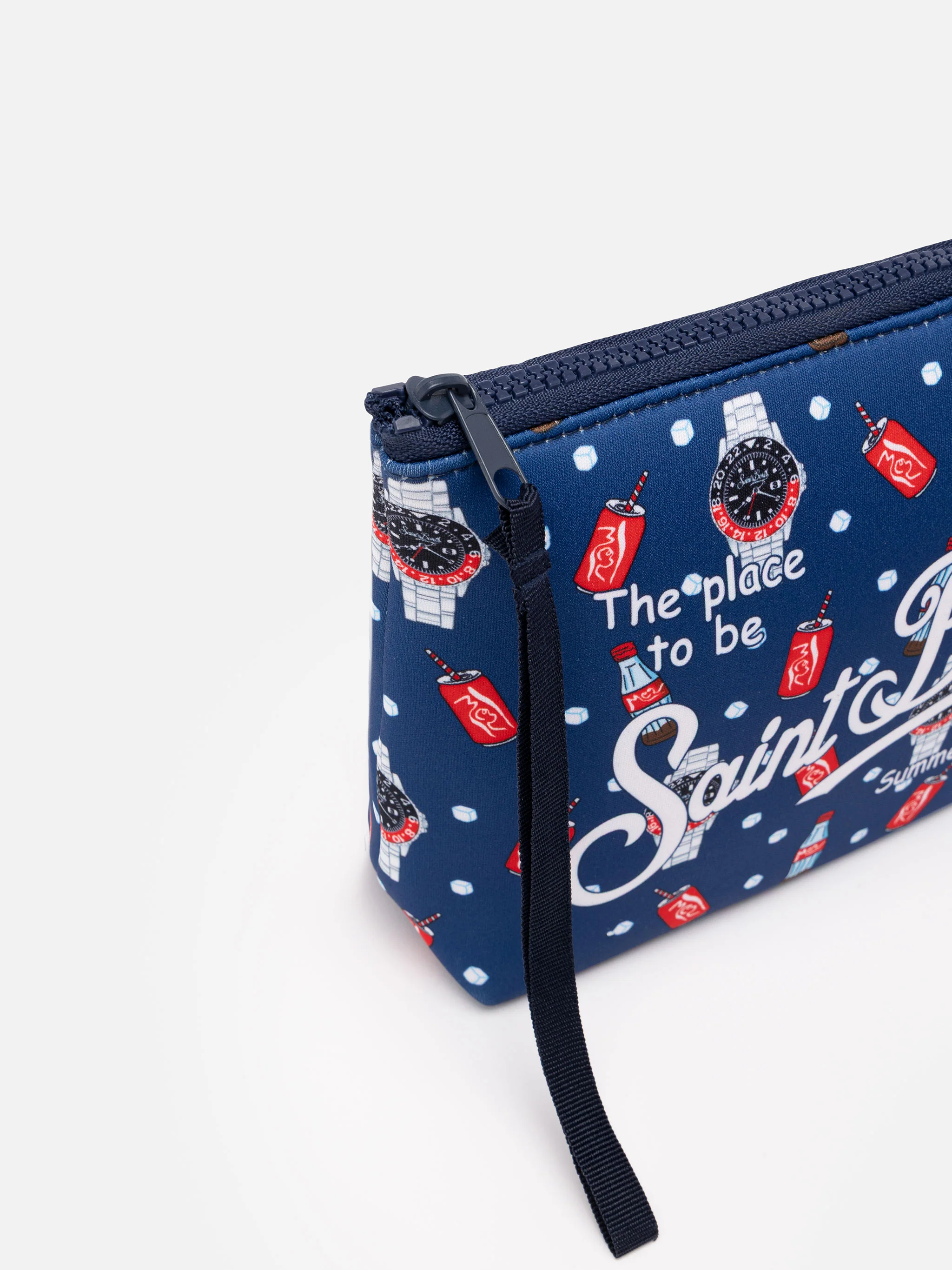 Aline scuba clutch tas met horloge- en cola-print