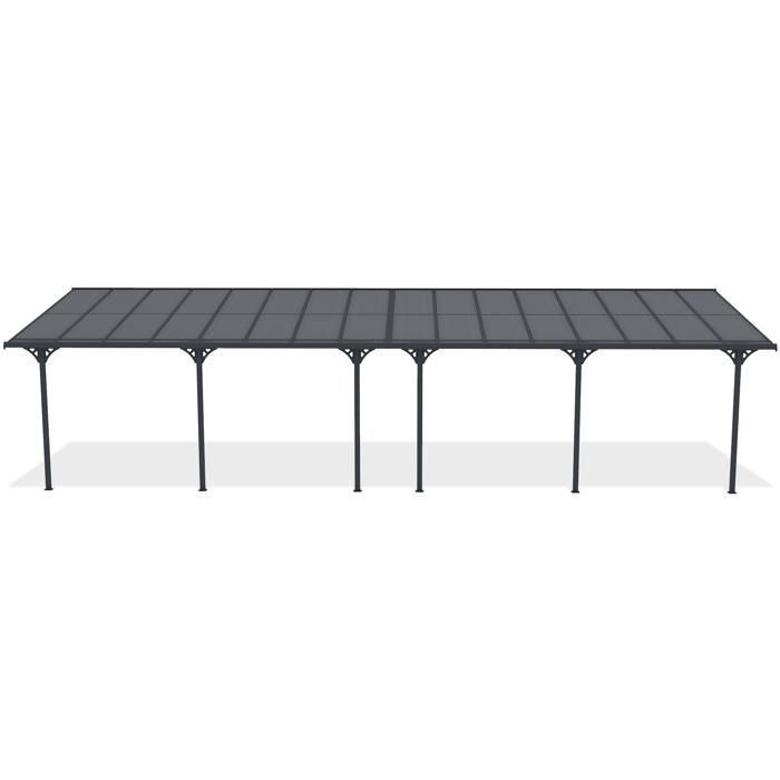 Tettoia per auto a sbalzo KLEO Cazeboo, 10x3 m, in alluminio, con tetto in policarbonato grigio, 30 m²