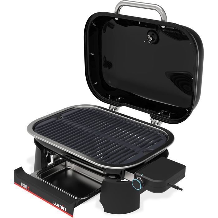 Weber Lumin Compact Electric Barbecue - 2.2kW - Enamelled Steel - Cooking Area 28 x 43 cm - Black