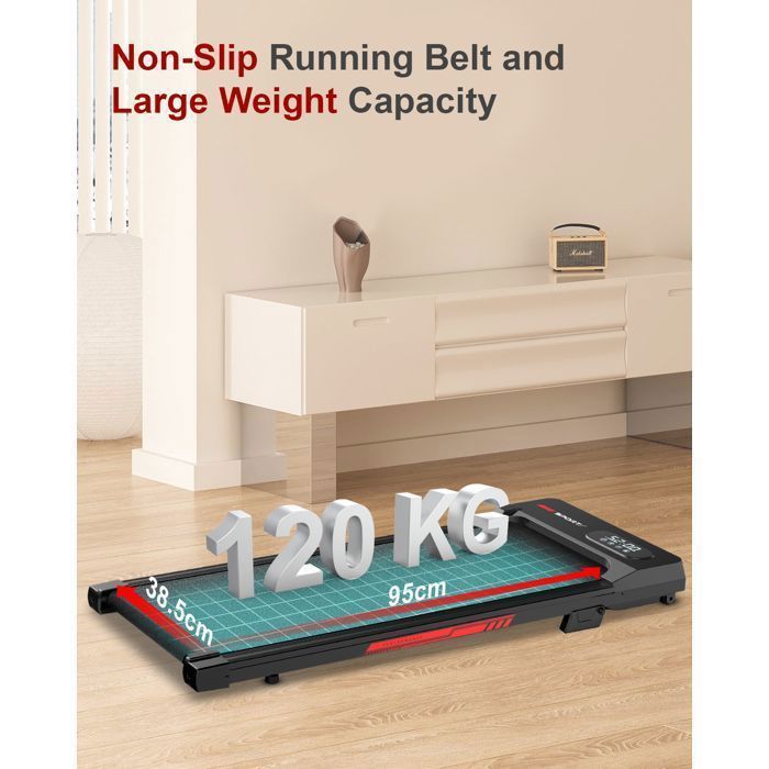 Cinta de correr y caminadora – BIGZZIA – 1-8 km/h – Inclinación del 5 % – Sistema de amortiguación de 5 capas – Control remoto y pantalla LED – Negro