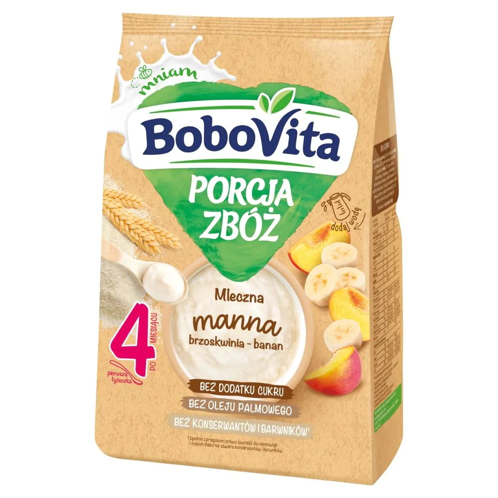 Bobovita Kaszka Porcja Zbóż Mleczno-Manna Bananowo-Brzoskwiniowa