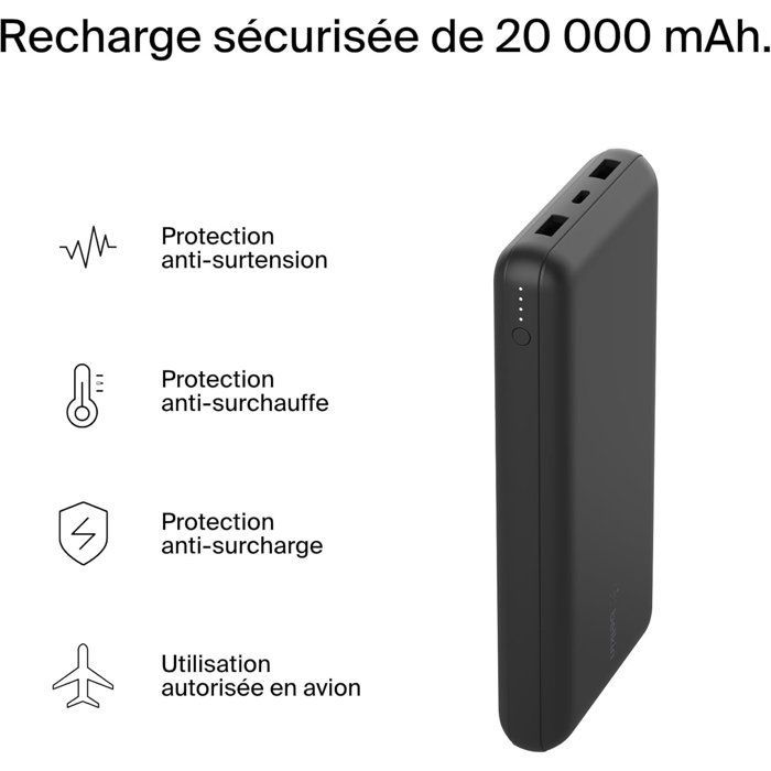 Batteria esterna - BELKIN - 20.000 mAh - USB-A e USB-C - 15 W - Nera