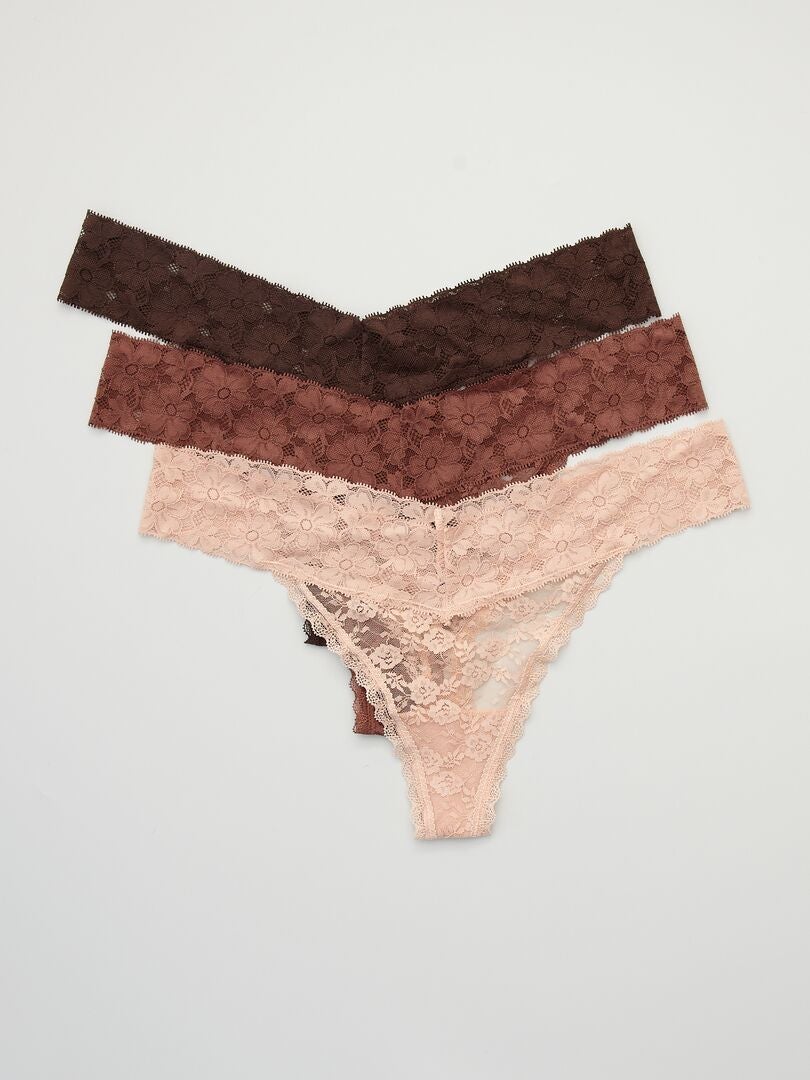 Conjunto de 3 calcinhas fio dental de renda - ROSA