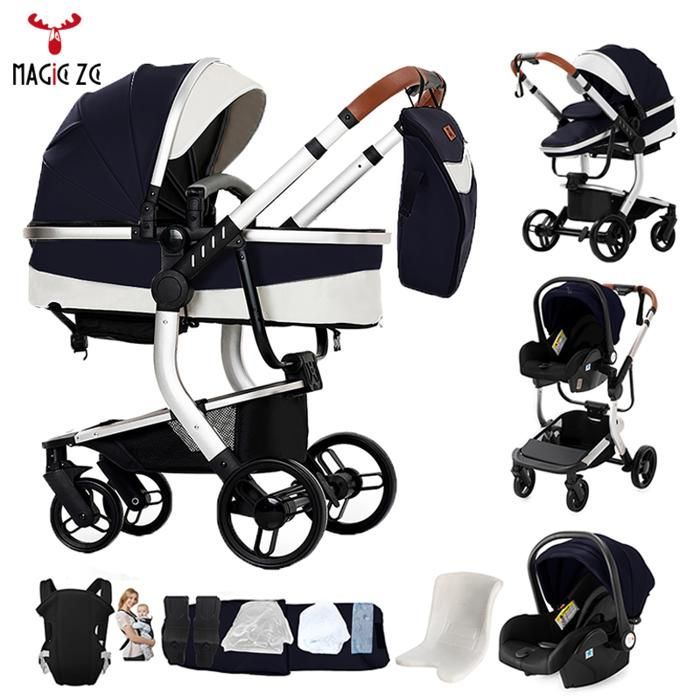 Magic ZC 3-in-1 kinderwagencombinatie, waterdicht PU-leer, trio-kinderwagen, in één stap op te vouwen, zeven cadeaus
