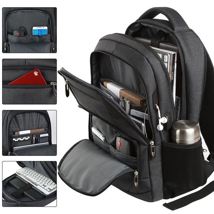 Sac a dos technique 17.3 Pouces Imperméable, Grande capacité de rangement, pour plein air, randonnée, Noir