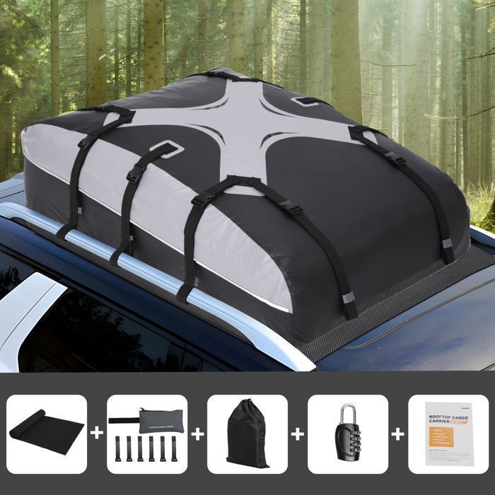 Bolsa de techo para coche TOOLUCK, 580 L/20 pies cúbicos, caja de techo impermeable para todos los vehículos con o sin portaequipajes, silenciosa.