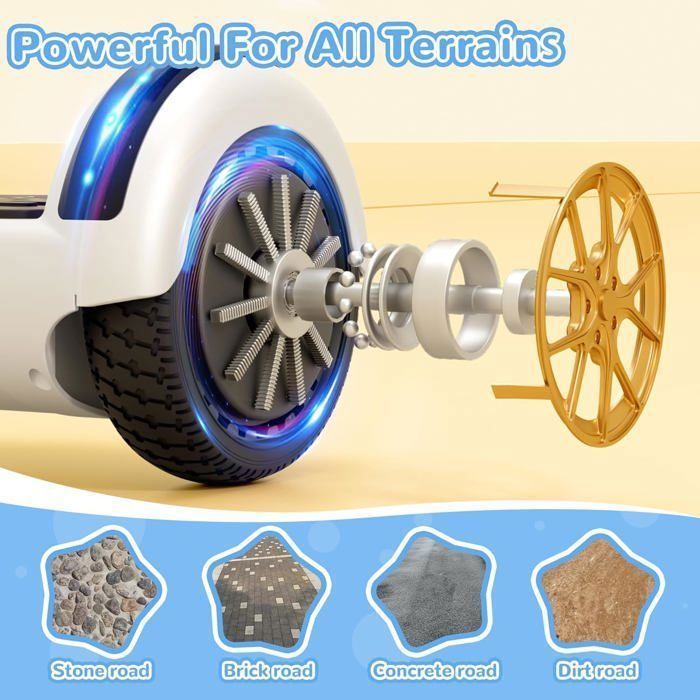 Hoverboard, patinete eléctrico autoequilibrado de 6,5 pulgadas con Bluetooth, ruedas y luces LED para niños y adultos.