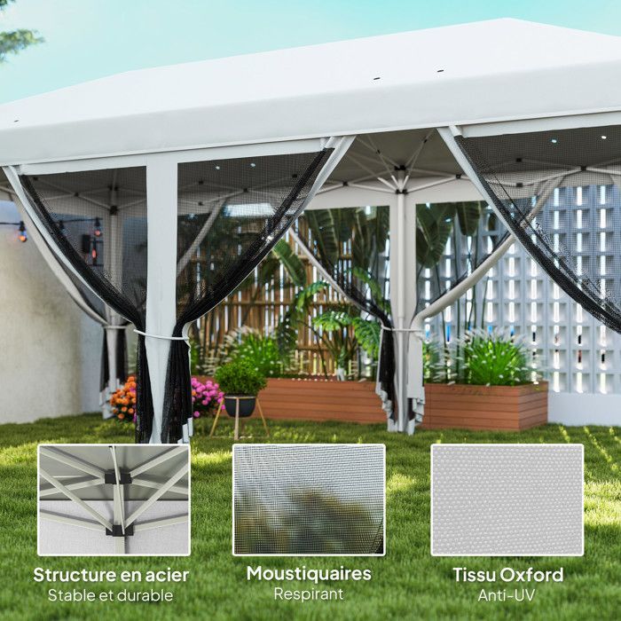 Outsunny - Tonnelle de jardin - Polyester Oxford - 585x295x270cm - Crème