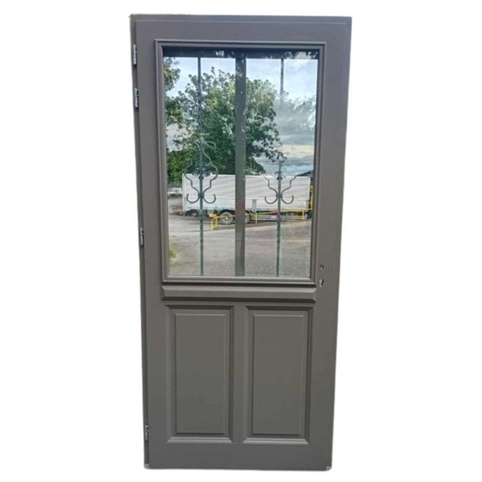 Santiago Quartz Grey Glazed Wooden Front Door, H.200 x W.90 cm, Right-Hand Side
