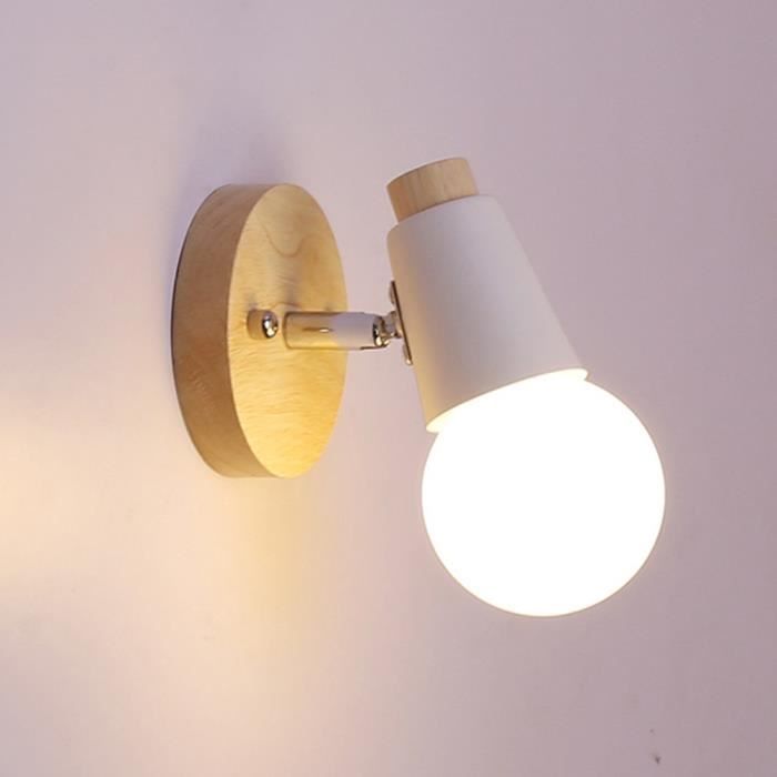 Aplique de pared para baño - Hierro y madera maciza - Blanco - Bombilla E27 no incluida