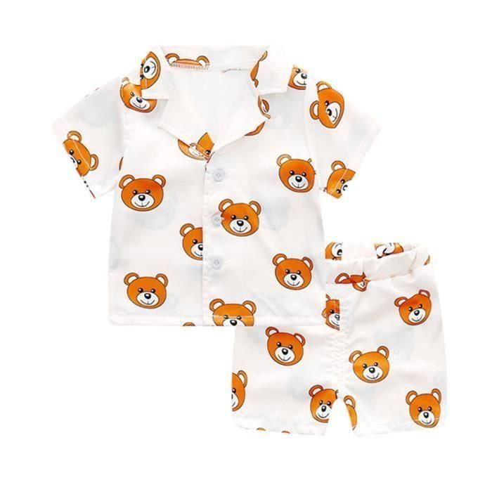 Conjunto de pijama para bebé niño FUNMOON: camiseta y pantalón corto con estampado de dibujos animados - Blanco