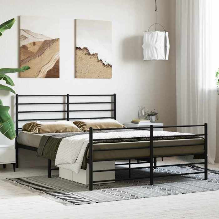 Estructura de cama - vidaXL - Metal - Negro - 120x190cm - Patas de cama