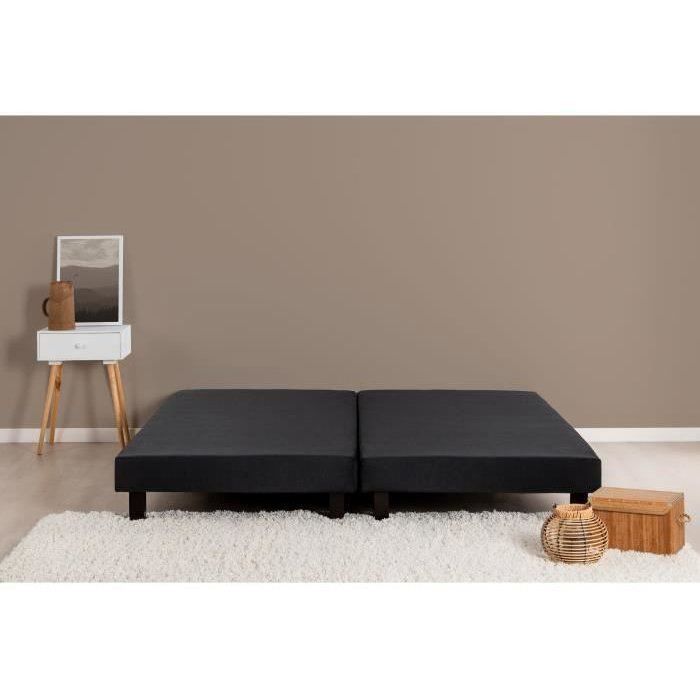 Sommiers tapissiers à lattes 2x80x200 cm - Bois massif Noir + Pieds - DEKO DREAM Rakenne