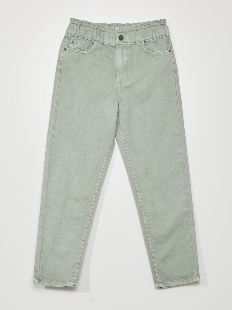 Calça jeans de cintura alta estilo paper bag - VERDE