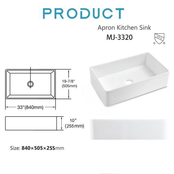 MEJE 84 x 50.5cm Farmhouse Kitchen Sink, Stamp Sink, Apron Sink, Single Bowl Kitchen Sink - White